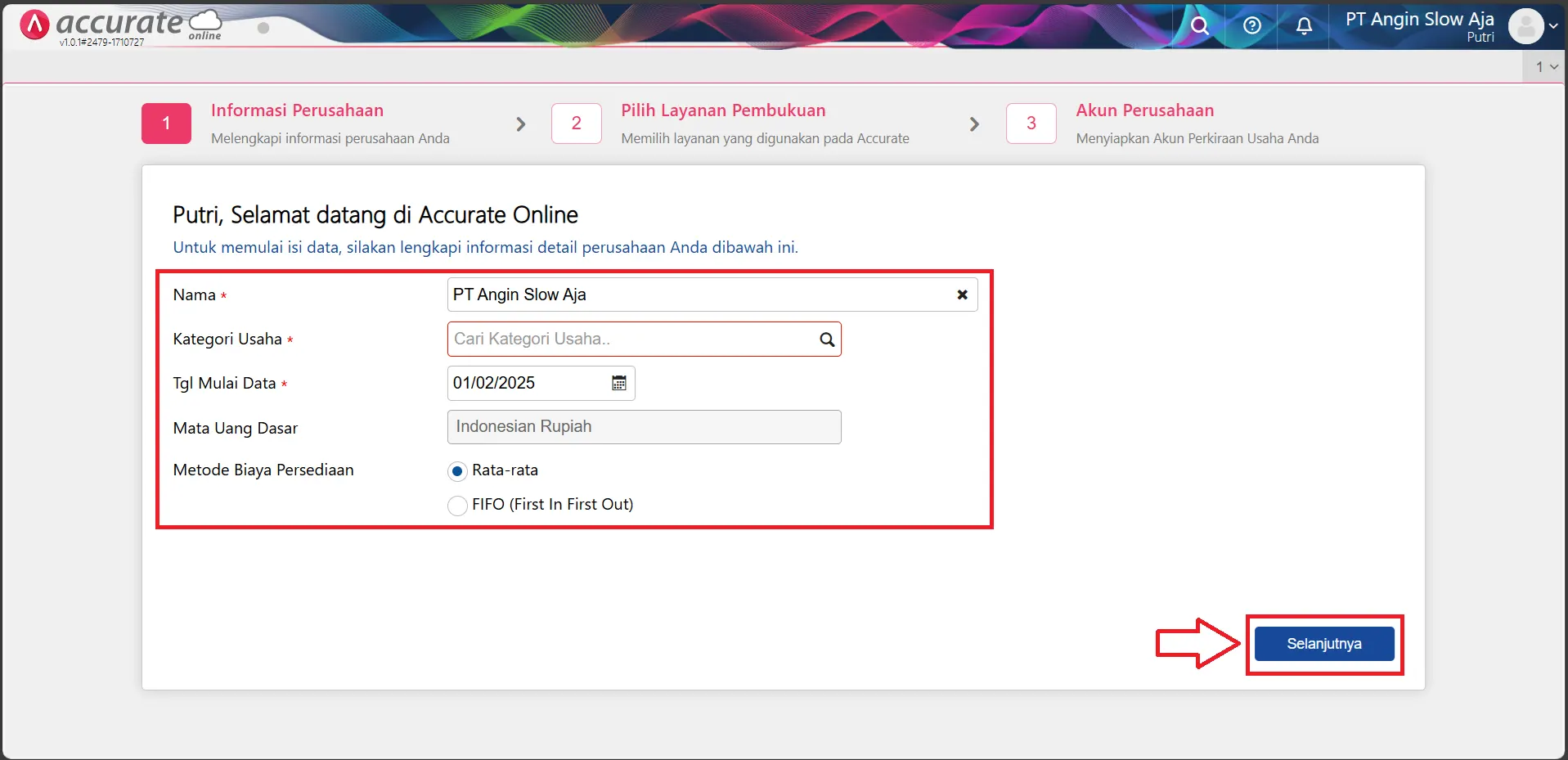 buat data usaha baru Accurate
